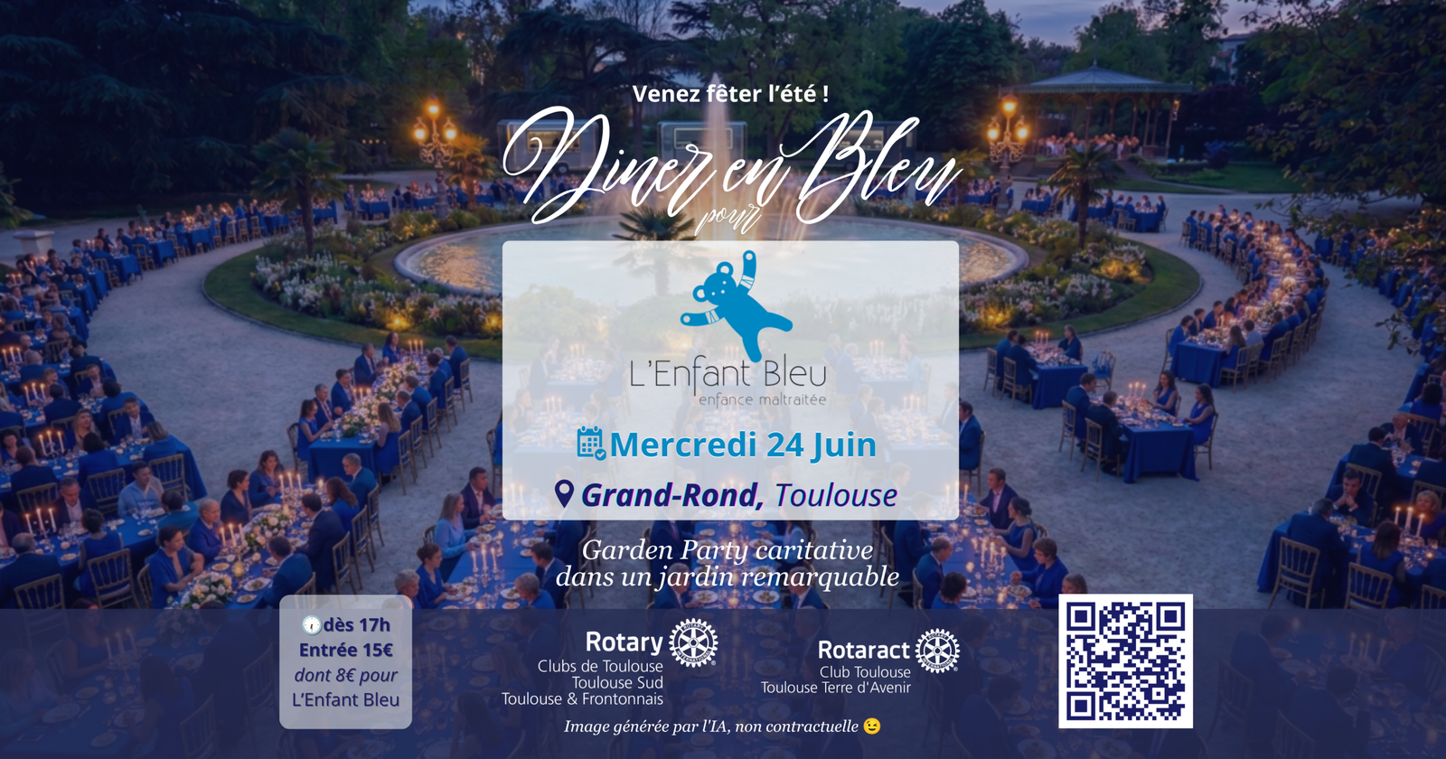 Dîner en Bleu pour l&rsquo;Enfant Bleu le 24 juin 2026