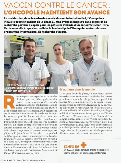 vaccin contre le cancer oncopole maintient son avance
